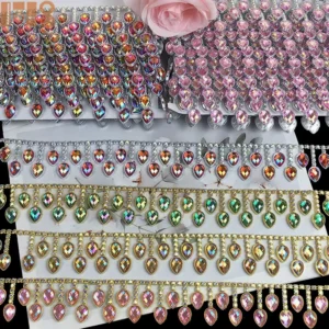 RENSINO 5 Yards Gold Silver Iridescent Rhinestone Chain Lace for Bags Shoes and Hair Accessories Homecoming Decor