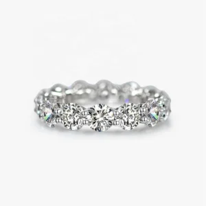 RENSINO 5.0mm Zircon Ring 925 Sterling Silver Women Anniversary Wedding Eternity Ring