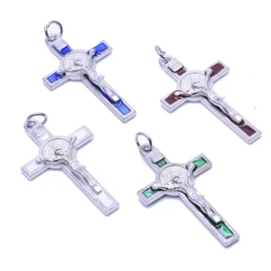 RENSINO 5.2x3cm Catholic St Benedict Crucifix Zinc Alloy Silver Gold Plated Religious Christian Fashion Multi color Cross Pendant
