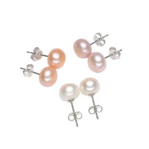 RENSINO 5mm-10mm Luxury Double Sided Wearing Round Pearl Beads Small Stud Pearl Earrings for Women