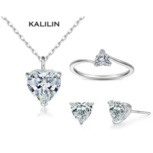 RENSINO 5mm Heart Fine Jewelry Set Gift Set for Women 925 Silver Jewelry