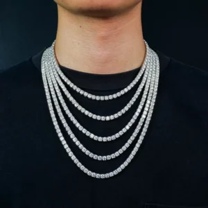 RENSINO 5mm Hip Hop Iced Out Silver Chain for Men VVS Moissanite Tennis Chain Necklace 925 Sterling Mossanite Tennis Chains