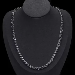 RENSINO 5mm Moissanite Tennis Necklace Black Moissanite 925 Sterling Silver Moissanite Tennis Chain