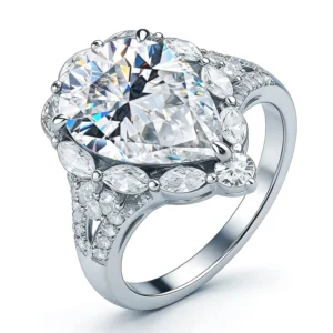 RENSINO 6CT Pear Shaped Moissanite Ring for Women S925 Sterling Silver 10x14mm Teardrop Shape Europe US Style