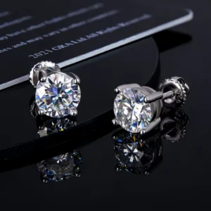 RENSINO 6mm 0.8ct Sparkling Party Fine Jewelry Gifts 925 Silver White Mossanite Moissanite Stud Earrings for Gift