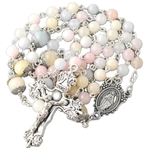 RENSINO 6mm Morgan Stone Beads with of Beads Use 8mm Gemstone Beads with Receptacle Rosary with Our Lady of Grace Centerpiece