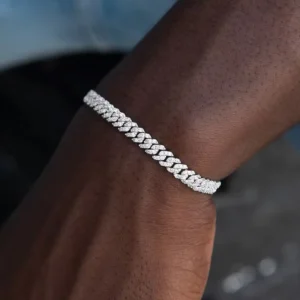 RENSINO 6mm Rose Gold Plated 925 Sterling Silver VVS Moissanite Diamond Cuban Link Chain Bracelet Hypoallergenic Waterproof