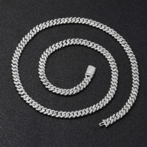 RENSINO 6mm Silver Plated Zircon Miami Cuban Link Necklace Men’s Single Row Iced CZ Prong Chains Fine Hip Hop Jewelry Gift