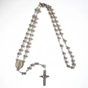 RENSINO 6mm Silver Stainless Steel Round Beads Catholic Rosary With Guadalupe Centerpiece for Men