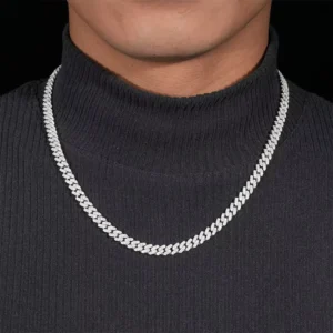 RENSINO 6mm Width One Row 925 Sterling Silver VVS Moissanite Diamond Cuban Link Chain Necklace