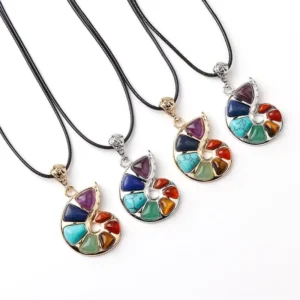 RENSINO 7 Chakra Natural Stone Spiral Pendant Necklace