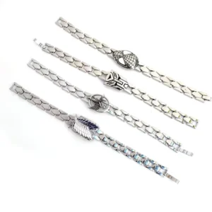 RENSINO 7 Styles Mixed Game Anime Hand Cuff Bracelet for Men Metal Watch Strap Long Chain Ladies Bracelet
