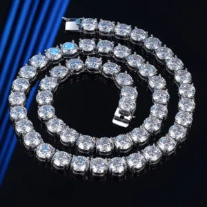 RENSINO 8mm 2ct Moissanite Unisex Hip Hop Fashionable Simple Light Luxury 925 Rhodium Plated Claw Setting Geometric Necklace