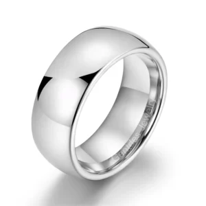 RENSINO 8mm Dome Silver Tungsten Carbide Wedding Rings Finger Ring High Polished Tungsten Wedding Bands