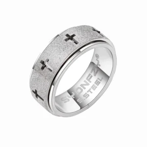 RENSINO 8mm Rotating Cross Stainless Steel Ring Silver Gold Anxiety Relief Ring Sizes 7 11 For Wedding Gifts Parties