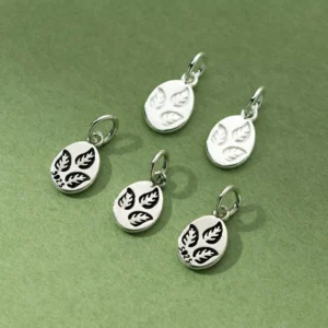 RENSINO 8mm Vintage 925 Sterling Silver Stamped Leaf Shape Pendant Antique Silver Oval Charms for DIY Jewelry Making