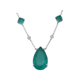 RENSINO 92.5 Italy Silver Tear Drop Diamonds by Yard Big Gemstone Green Emerald Fusion Necklace Italian Jewellery