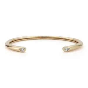 RENSINO 925 Cuff Pear Tube Bangle Diamond Bracelet Minimalistic Sterling Silver