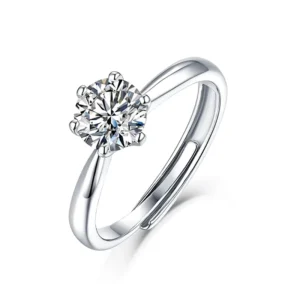 RENSINO 925 Pure Silver Adjustable Ladies’ Trendy Moissanite Ring 1CT Rhodium Plated Wedding Band for Brides