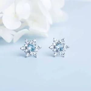 RENSINO 925 Pure Silver Earrings Zircon Snowflake Inlaid Diamond Earrings Fashionable and Luxurious Design for Women’s Earrings