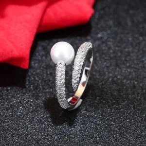 RENSINO 925 Pure Silver Opening Ring Pearl Set Diamond Ring Korean Fashion Pure Silver Ornaments