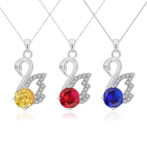 RENSINO 925 Pure Silver Romantic Swan Yellow Zircon Earrings Pendant Necklace Jewelry for Women