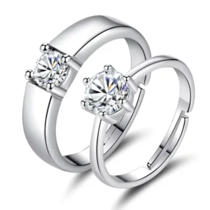 RENSINO 925 Pure Silver Zircon Rings For Men And Women Korean Four-claw Pure Silver Ornaments Simple Lovers Opening Rings