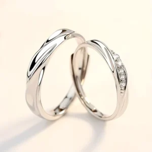 RENSINO 925 Rings Crystal Adjustable Band Women Wedding Rings For Couples Set And Engagement