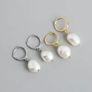 RENSINO 925 Silver 18K Gold Plate Irregular Baroque Freshwater Pearl Clip Earrings Women Jewelry