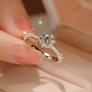 RENSINO 925 Silver 1Carat Real D Color Moissanite Engagement Rings For Women Girls Jewelry Moissanite Ring