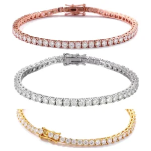 RENSINO 925 Silver 3mm 4mm Mossanite 18K Gold Mossanite Pendant Mossanite Tennis Bracelet