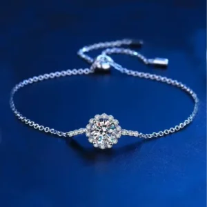 RENSINO 925 Silver 6.5mm Adjustable Women’s Moissanite Bracelet Bangle Certified Party Gift With Elegant Style