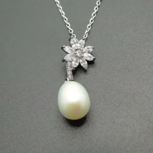 RENSINO 925 Silver AAAAA Grade Freshwater Pearl Rhodium Plated Wedding Pendant Jewelry