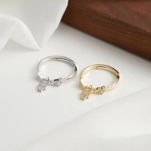 RENSINO 925 Silver Adjustable Ring 925 Sterling Silver Cross Zircon Pendant Rings for Women