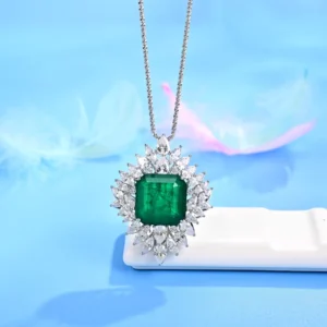 RENSINO 925 Silver Artificially Cultivated Lab Crown Zircon Women’s Sweater Chain Pendant 10g Third Party Certified