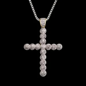 RENSINO 925 Silver Bling CZ Diamond Streetwear Hip Hop Iced Out Cross Pendant for Daily Wear