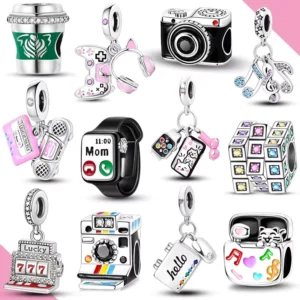 RENSINO 925 Silver Charms Beads For Woman Zircon Dangle Fit Original Bangle Bracelet For Smart Watch Bike Car Travel DIY Jewelry