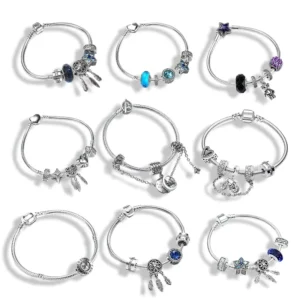 RENSINO 925 Silver Classic Style Charm Bracelet Dreamcatcher Star Design Blue Crystal Beads GDTC Certified Fashion Jewelry Daily Wear