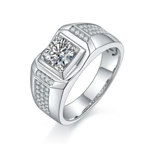 RENSINO 925 Silver DEF VVS 1CT Round Moissanite Men Ring