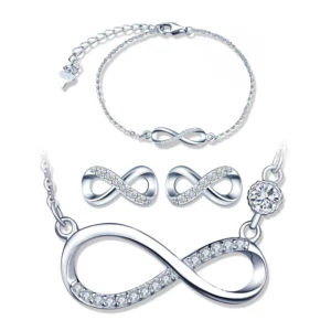 RENSINO 925 Silver Earrings Bracelets Necklaces Set Infinity Silver Jewellery Sets