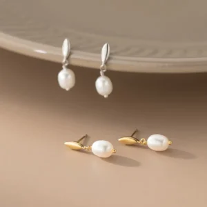 RENSINO 925 Silver Earrings Women 18K Gold Plated Fresh Water Pearl Earrings