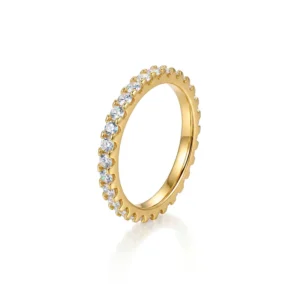 RENSINO 925 Silver Eternity Round Moissanite Pave Setting Stackable Wedding Ring For Women