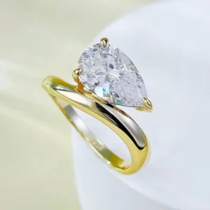 RENSINO 925 Silver Fine Jewelry INS European Style Single Moissanite Diamond Ring Fashion Basic Model 6*9 S925 Silver Drop Diamond Ring
