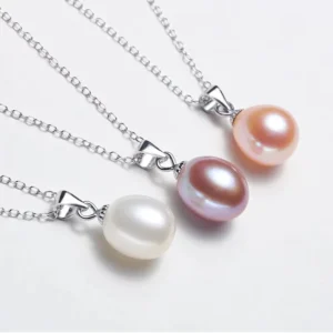 RENSINO 925 Silver Freshwater Rice Pearl Pendant Necklace with Durable Elegant Pendant