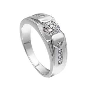 RENSINO 925 Silver Gemstone Finger Ring Stylish Platinum Plating Men’s Jewelry for Wedding Engagement Party or Anniversary