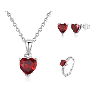 RENSINO 925 Silver Gemstone Waterproof Ruby Red Custom 12 Colorful Zirconia CZ Pendant Ring Earrings Birthstone Jewelry Set