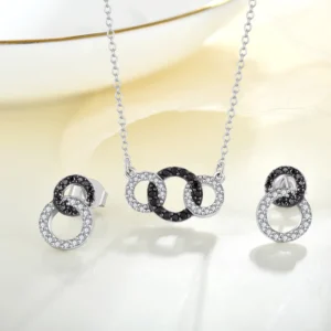 RENSINO 925 Silver Gold Cubic Zirconia Jewelry Set High Quality Custom OEM Circle Necklace Earrings Luxury Party Gift
