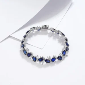 RENSINO 925 Silver Gold Plated Tennis Bracelet With 4.75cts Lab Grown Sapphire And Diamond Fashion Jewelry