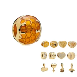 RENSINO 925 Silver Gold plated Bee Charm Beads Fit Bracelets Women DIY Jewelry
