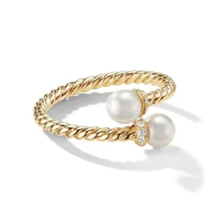 RENSINO 925 Silver Handcrafted Twist Rope Band Lustrous Pearl Elegant Adjustable Ring